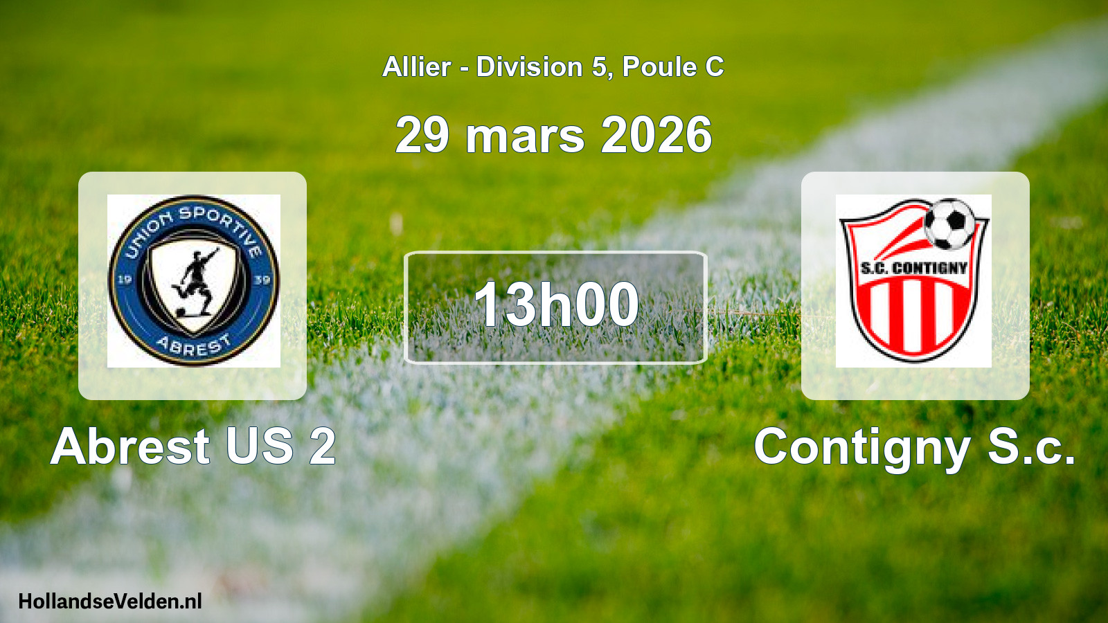 Match programmé: Abrest US 2 - Contigny S.c. (29 mars 2026)