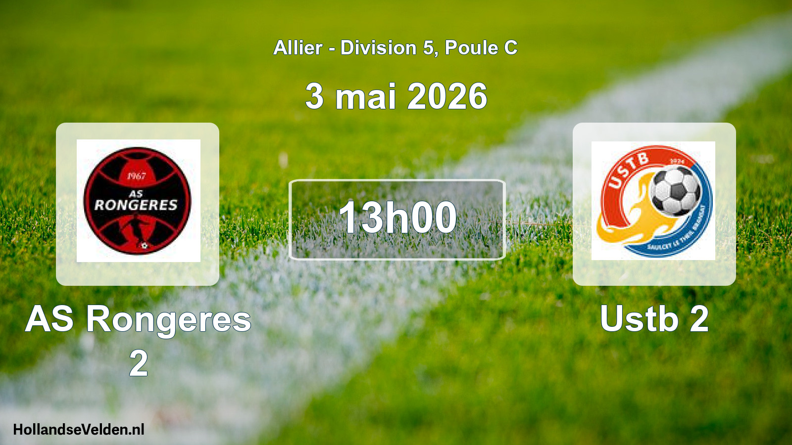 Match programmé: AS Rongeres 2 - Ustb 2 (3 mai 2026)