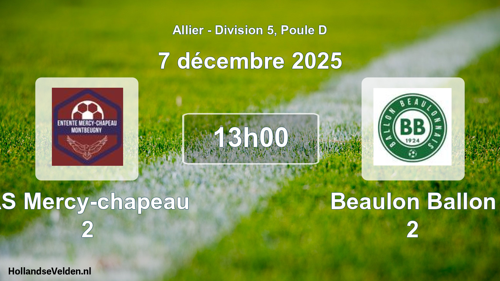 Match programmé: AS Mercy-chapeau 2 - Beaulon Ballon 2 (7 décembre 2025)