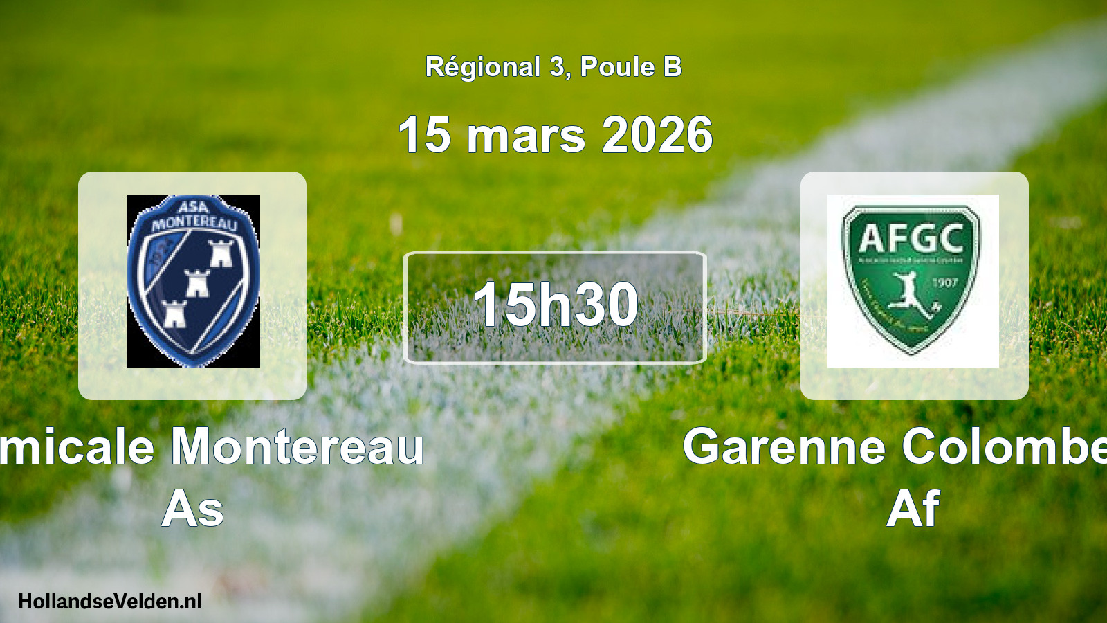 Geplande wedstrijd: Amicale Montereau As - Garenne Colombes Af (15 maart 2026)