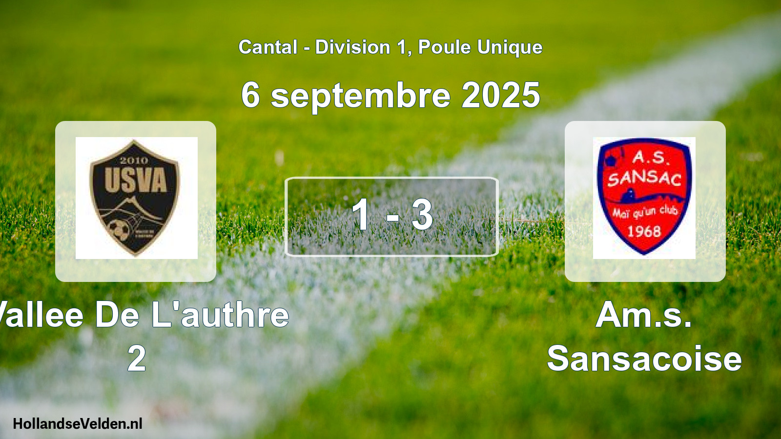 Gespeelde wedstrijd: Vallee De L'authre 2 - Am.s. Sansacoise 1 - 3 (6 september 2025)