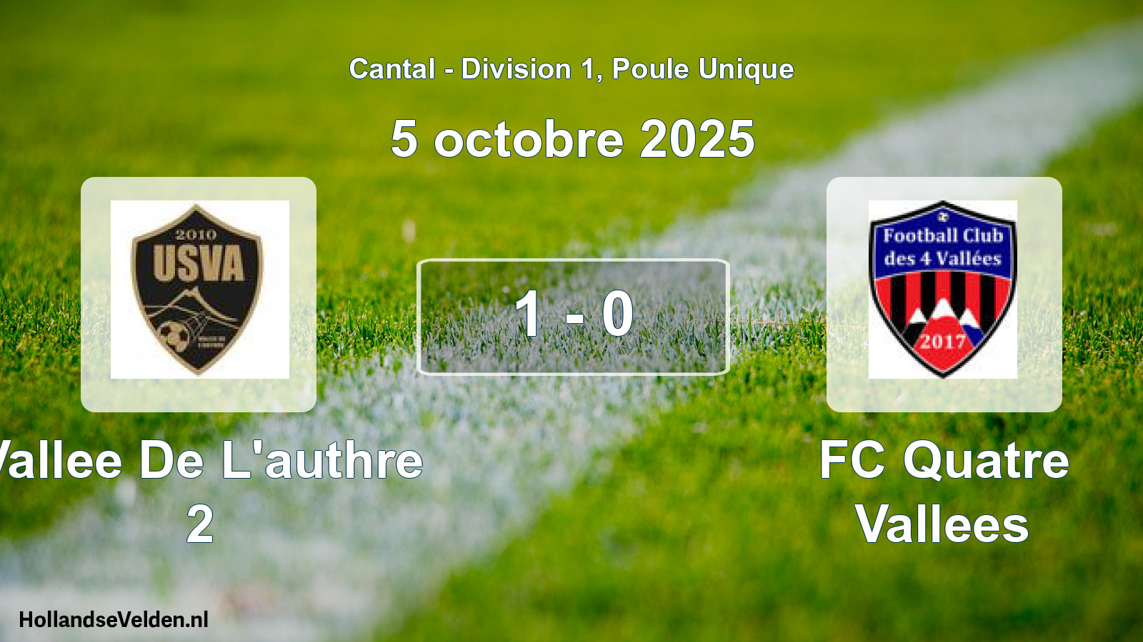 Match joué: Vallee De L'authre 2 - FC Quatre Vallees 1 - 0 (5 octobre 2025)