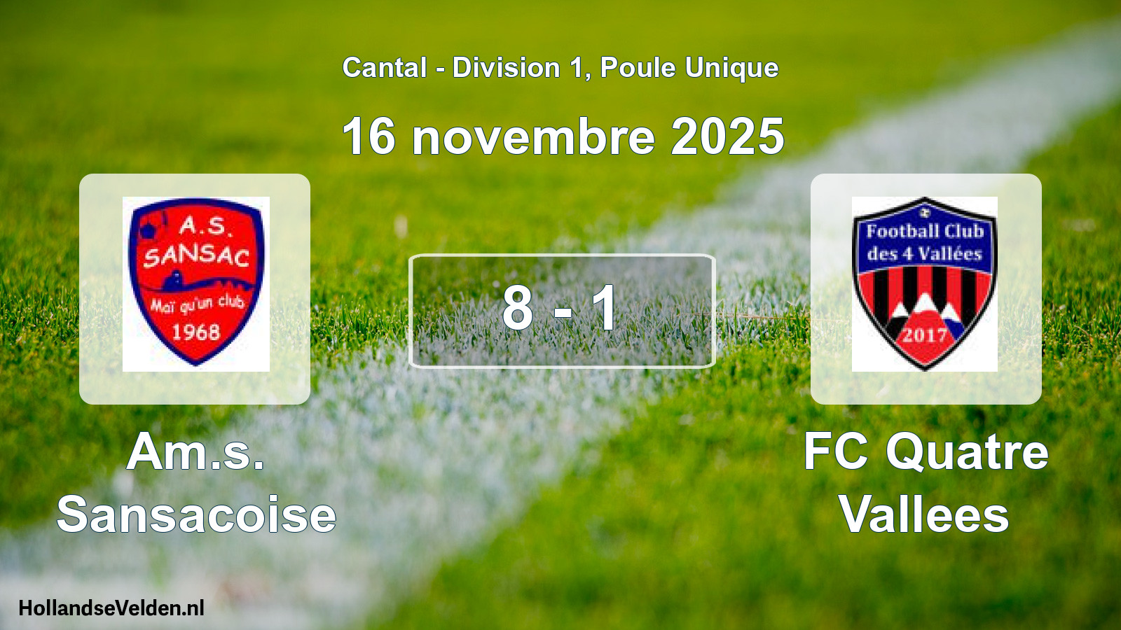 Gespeelde wedstrijd: Am.s. Sansacoise - FC Quatre Vallees 8 - 1 (16 november 2025)