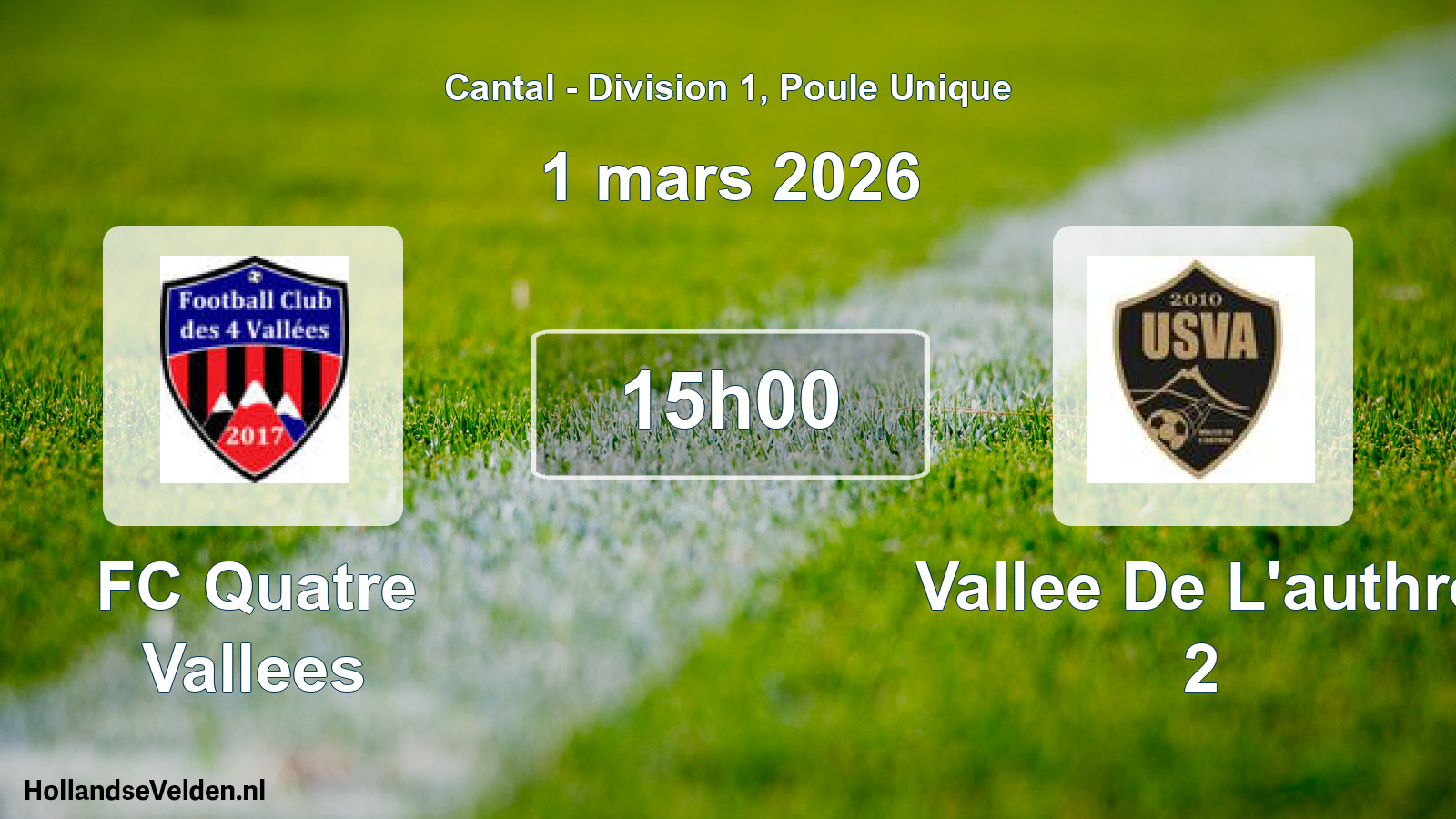 Geplande wedstrijd: FC Quatre Vallees - Vallee De L'authre 2 (1 maart 2026)