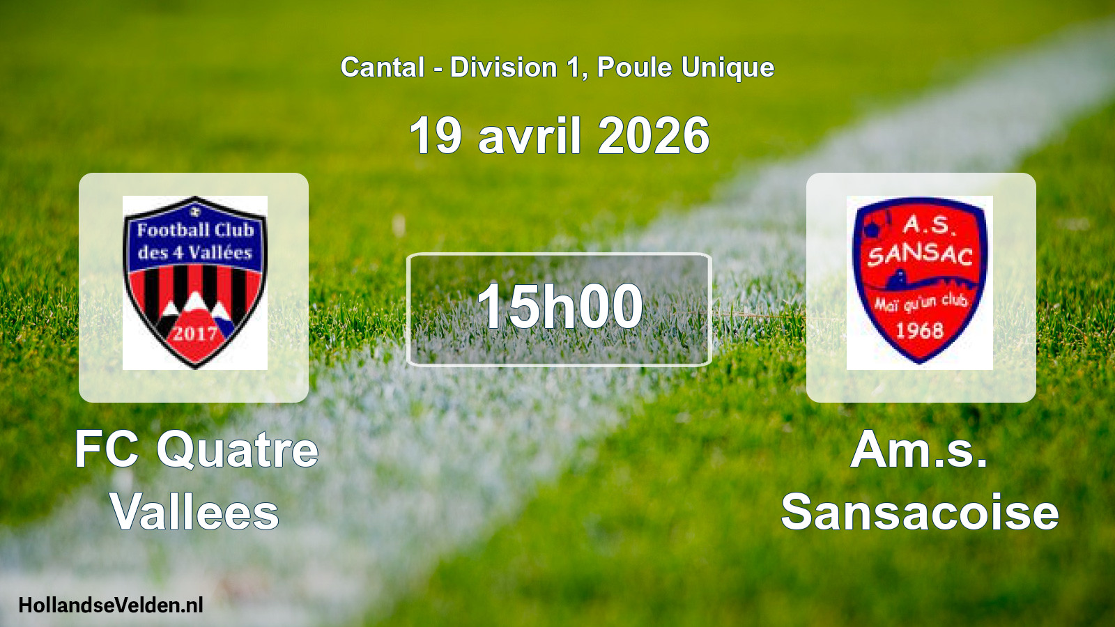 Geplande wedstrijd: FC Quatre Vallees - Am.s. Sansacoise (19 april 2026)