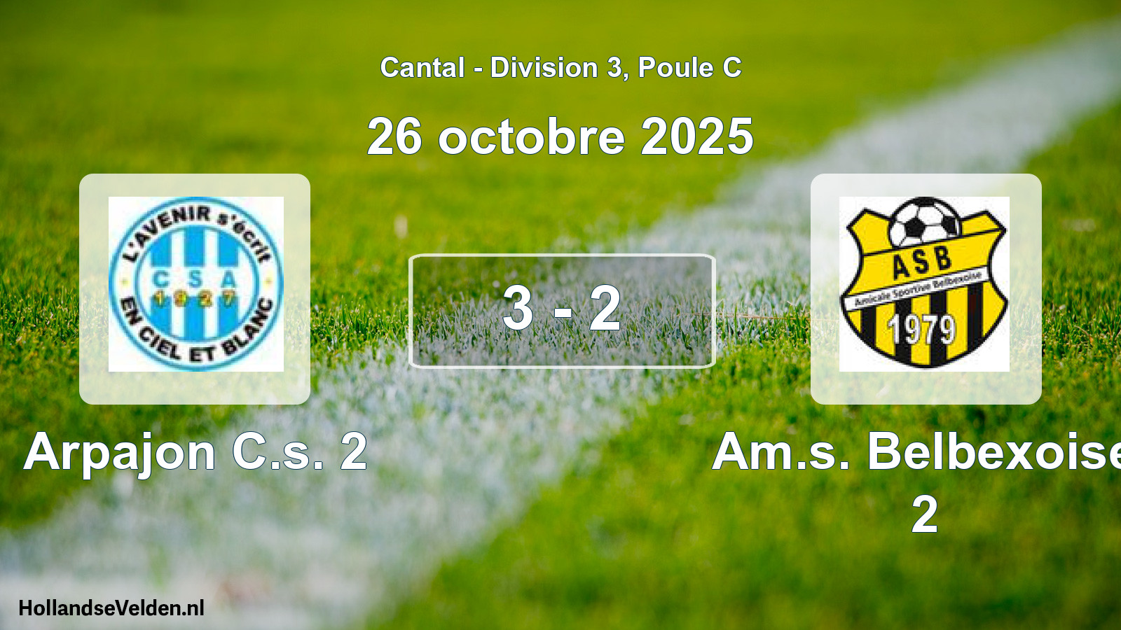 Gespeelde wedstrijd: Arpajon C.s. 2 - Am.s. Belbexoise 2 3 - 2 (26 oktober 2025)