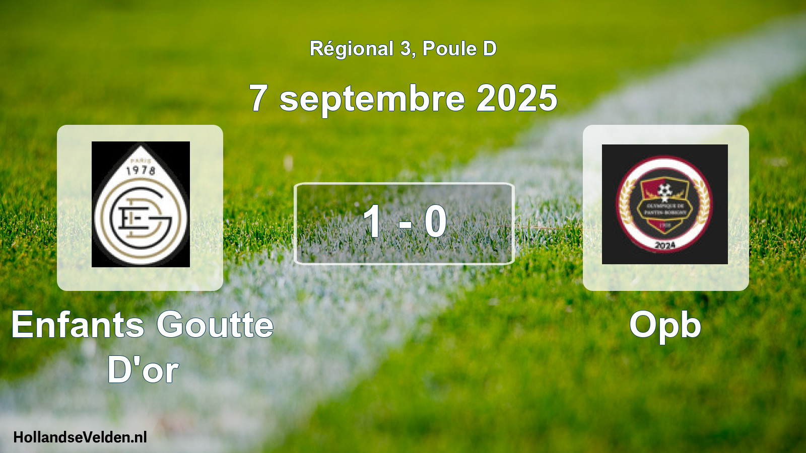 Gespeelde wedstrijd: Enfants Goutte D'or - Opb 1 - 0 (7 september 2025)