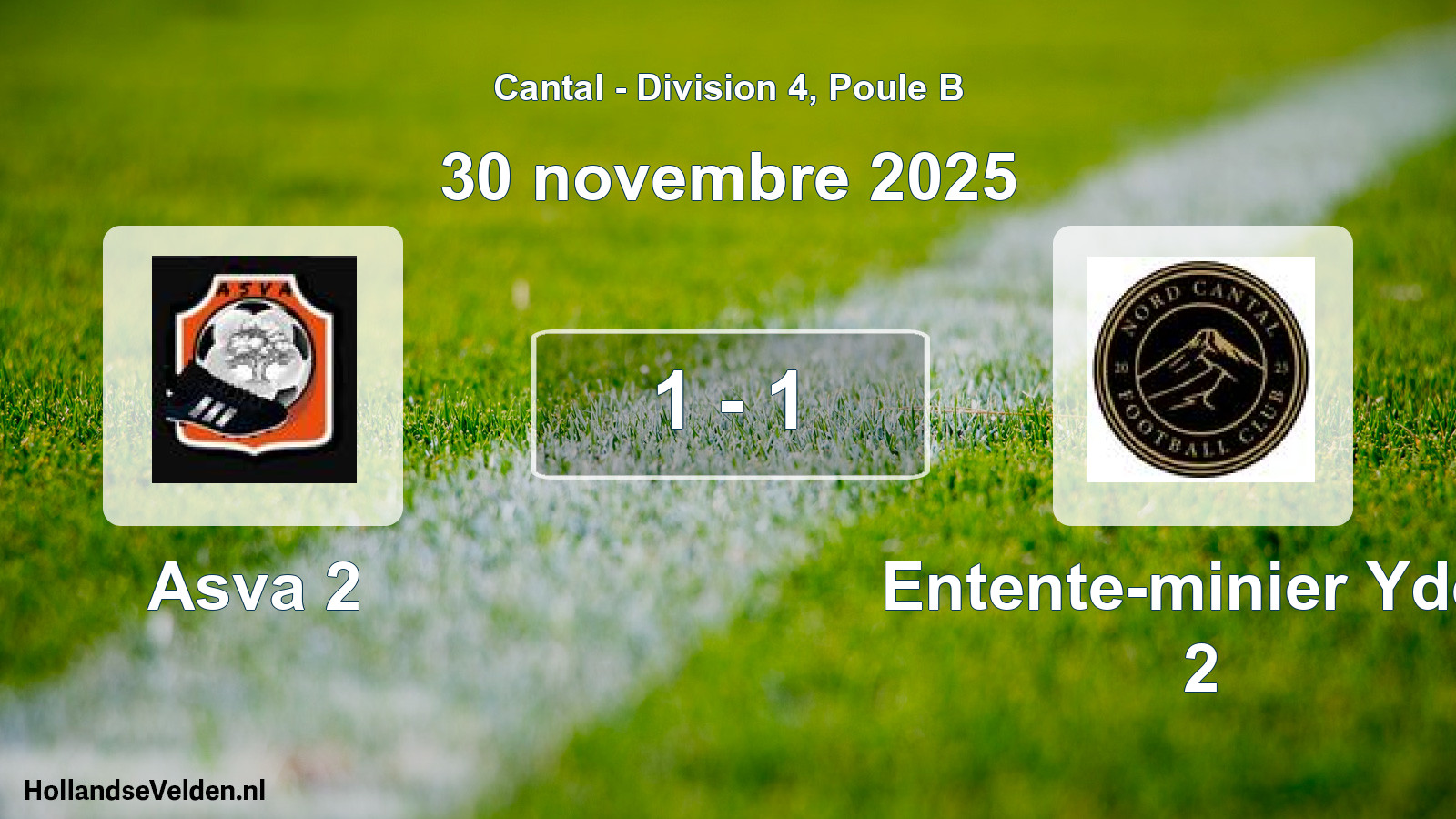 Match joué: Asva 2 - Entente-minier Ydes 2 1 - 1 (30 novembre 2025)