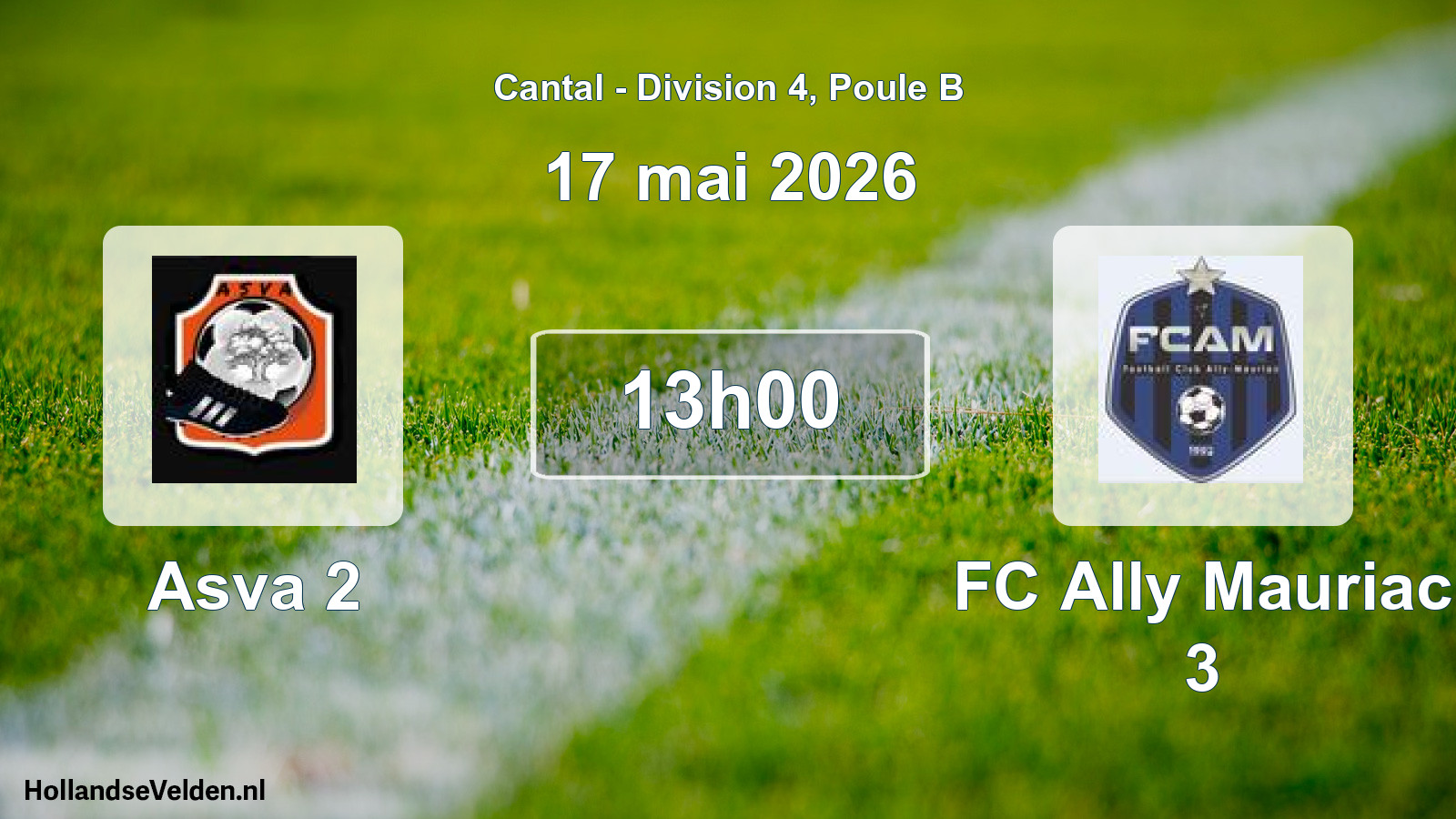 Match programmé: Asva 2 - FC Ally Mauriac 3 (17 mai 2026)