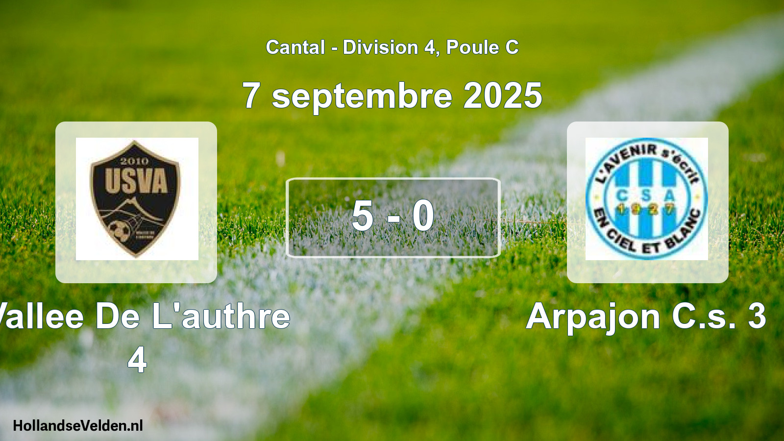 Gespeelde wedstrijd: Vallee De L'authre 4 - Arpajon C.s. 3 5 - 0 (7 september 2025)