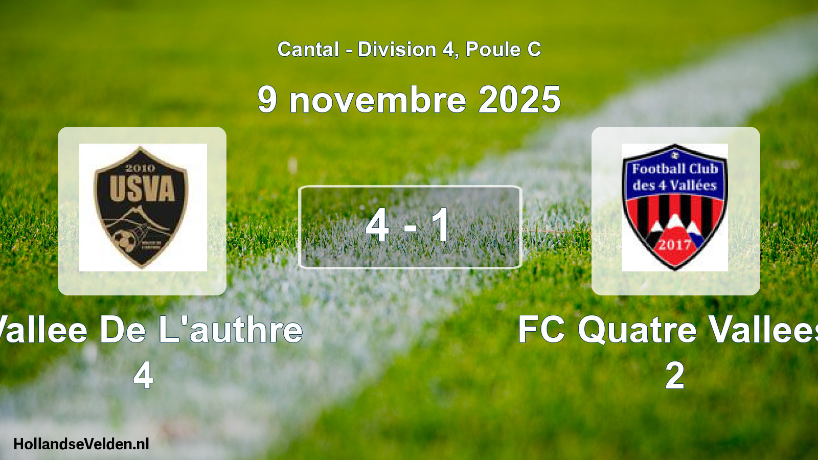 Gespeelde wedstrijd: Vallee De L'authre 4 - FC Quatre Vallees 2 4 - 1 (9 november 2025)